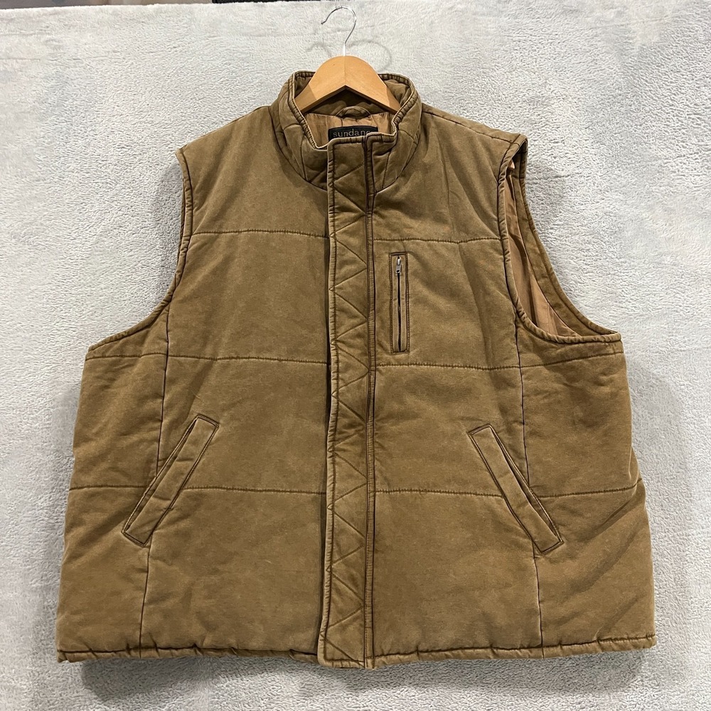 Sundance Vest Men's 2XL Quilted Brown Cotton Puffer Zip‎ Outdoors Western 90s